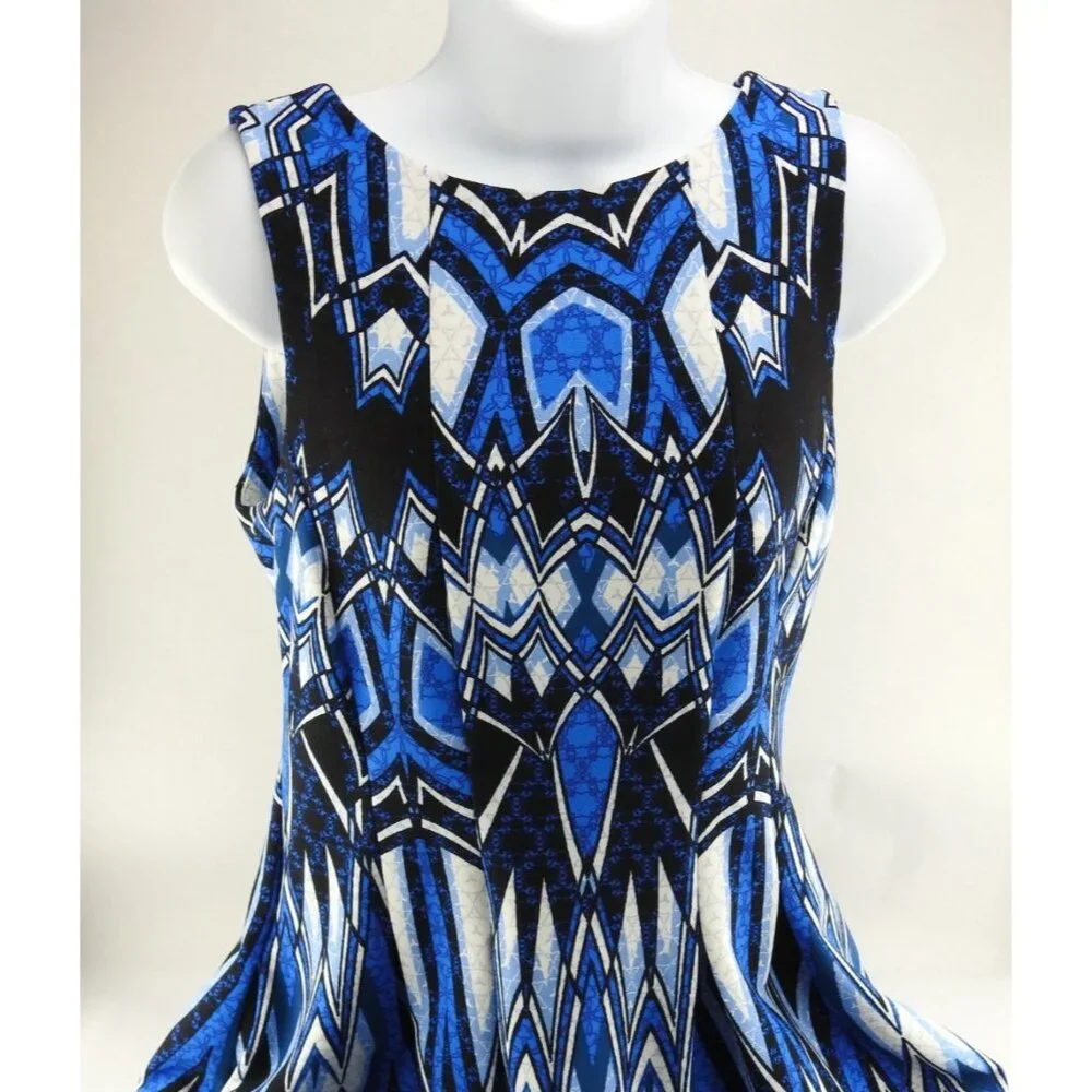 Gabby Skye Blue Geometric Fit And Flare Sleeveless Dress Womens Size 8 - Picture 4 of 9